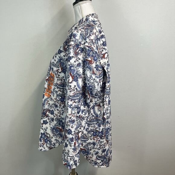 Gloria Vanderbilt Blouse Shirt size Medium Button Front Blue Red Paisley Western - Picture 6 of 8